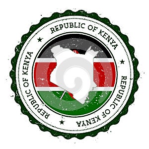 Kenya map and flag in vintage rubber stamp of.