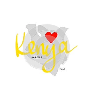 Kenya map and hand drawn yellow text Kenya