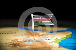 Kenya marked with a flag on the map