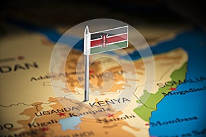 Kenya marked with a flag on the map