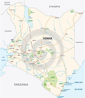 Kenya road and national park vector map photo