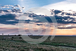 Kenya Sunset Landscape Golden Hour Sunrise Maasai Mara National Game Reserve Park Narok County Kenya East Africa