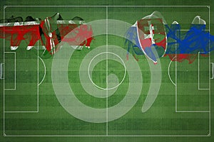 Kenya vs Slovakia Soccer Match, national colors, national flags, soccer field, football game, Copy space