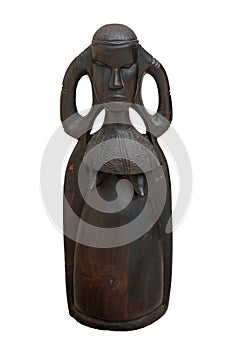 Kenya wood carving of Turkana woman front isolated