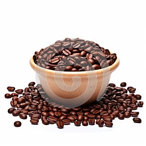 Kenyan Aa Coffee Beans In Wooden Bowl On White Background photo