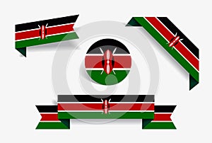 Kenyan flag stickers and labels. Vector illustration.