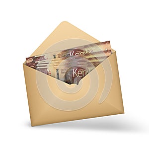 Kenyan Shilling notes inside an open brown envelope. money in an open envelope