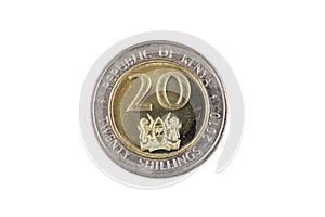 Kenyan Twenty Shilling Coin Isolated On White