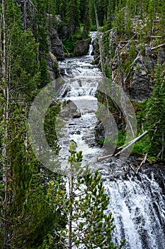 Kepler Cascade waterfall in the Firehole River, Yellowstone National Park, USA