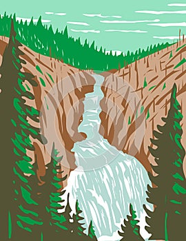 Kepler Cascades a Waterfall on the Firehole River in southwestern Yellowstone National Park Wyoming USA WPA Poster Art