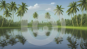 Kerala Backwater Landscape illustration. Kerala Backwater background template.