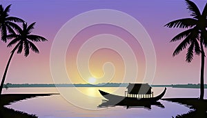 Kerala Backwater Landscape illustration. Kerala Backwater background template.