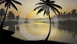 Kerala Backwater Landscape illustration. Kerala Backwater background template.