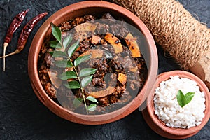 Kerala beef fry curry and brown rice photo