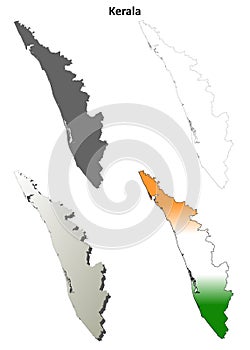 Kerala blank detailed outline map set