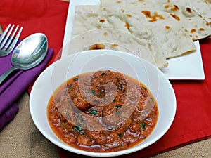 Kerala cuisine Prawn masala curry, tandoori roti