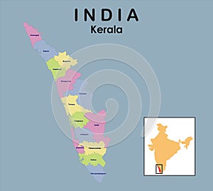 Kerala district map in colorful design vector illustration