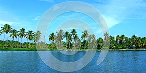 Kerala landscape view with lakes and trees,