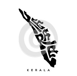 Kerala map lettering in english typography. Kerala map lettering black and white