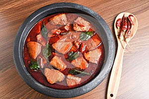 Kerala red fish curry in clay pot, Indian fish curry
