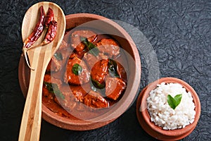 Kerala spicy red fish curry and rice, Indian fish curry