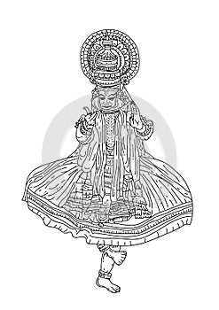Kerala traditional performance kathakali outline drawing. vector illustration
