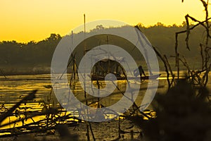 keramba ikan fish farming in lake. keramba ikan is traditional fish cages, traditional aquaculture farm in indonesia.