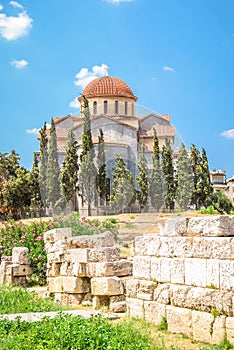 Kerameikos Ancient Cemetery of Athens Archaeology Site with the Church of Agia Triada.