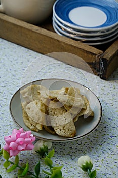 Kerepok or Crunchy fish crackers, famous traditional food Terengganu, Malaysia.