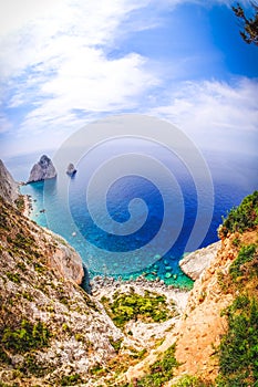 Keri cape panoramic view Zakynthos Greece. Wide fisheye effect