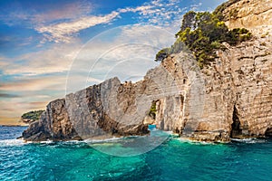 Keri caves and cliff in Zakynthos, Greece. Ionian sea