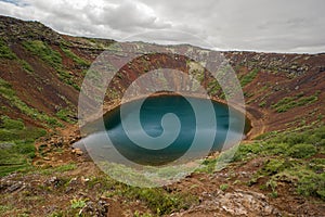 Kerid, volcanic crater lake in the Grimsnes area, south Iceland