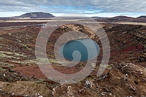 Kerid volcanic crater lake in Iceland