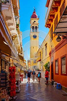 Kerkyra, Greece, September 11, 2022: Church of Saint Spyridon in