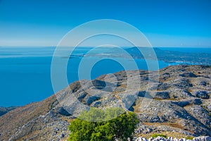 Kerkyra viewed from Mount Pantokrator at Corfu, Greece