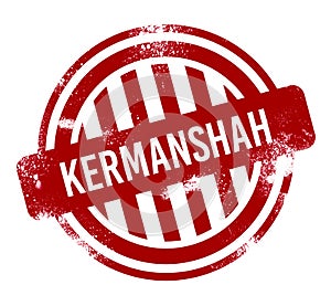 Kermanshah - Red grunge button, stamp photo