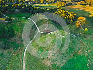 Kernave, historical capital city of Lithuania, aerial top view