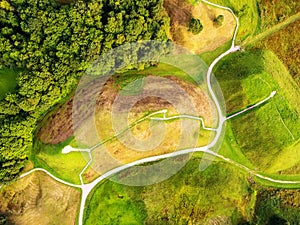 Kernave, historical capital city of Lithuania, flat lay, top view