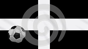 Kernow - Cornwall flag and soccer ball rotates on background of waving cloth, loop