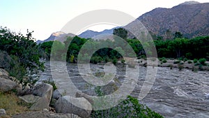 Kernville River flowing with water due to snowpack melt in Kernvilla, California