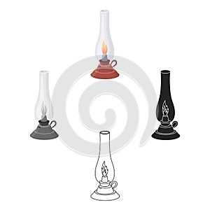 Kerosene lamp icon in cartoon,black style isolated on white background. Light source symbol stock vector illustration