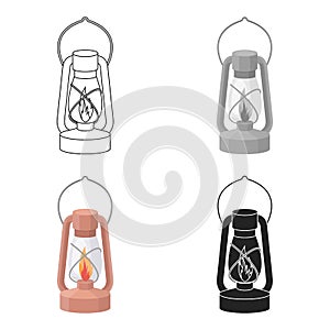 Kerosene lamp icon in cartoon style isolated on white background. Light source symbol stock vector illustration