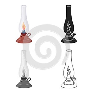 Kerosene lamp icon in cartoon style isolated on white background. Light source symbol stock vector illustration