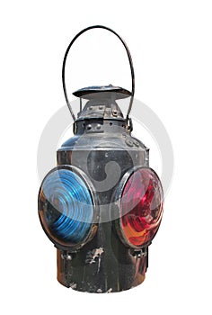 Kerosene railroad signal lantern isolated