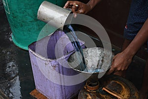 Kerosene supply by hawkers during Corona virus pandemic . photo