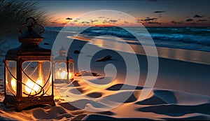 Kerzenlicht am Strand. Generative AI