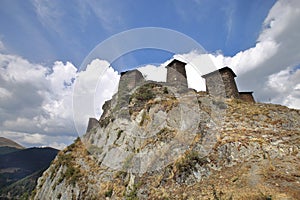 Keselo Fortress Towers in Upper Omalo Village, Tusheti, Georgia