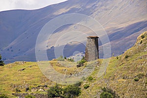 Keselo towers in Omalo village, Tusheti, Georgia. Old stones towers