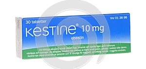 Kestine 10 mg ebastin, anti-allergic medicament, isolated on white background