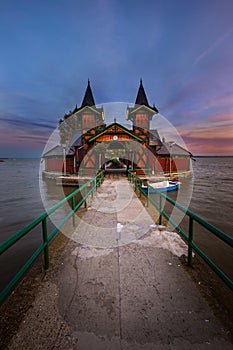 Keszthely, Hungary - The beautiful Pier of Keszthely by the Lake Balaton with a colorful autumn sunset